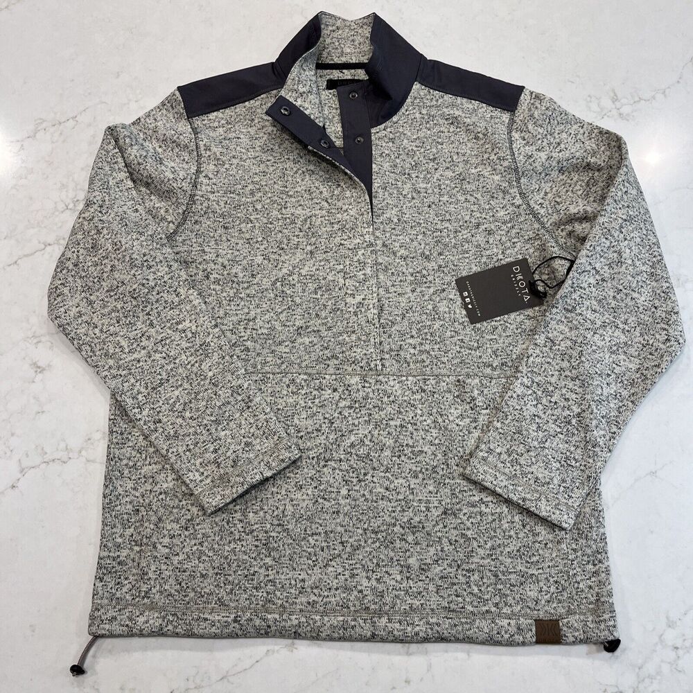 Dakota Grizzly NEW L Dobbs Fleece 1/4 Snap Pullover Jacket Sweater Cream Gray